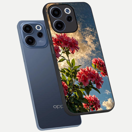 Red Bloom Skies phone case For Oppo Reno 15c showing premium glass back cover with detailed artwork