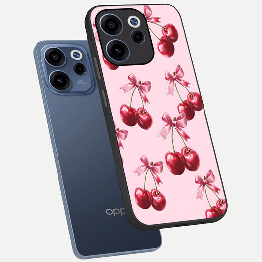 Red Cherries Pattern phone case For Oppo Reno 15c showing premium glass back cover with detailed artwork