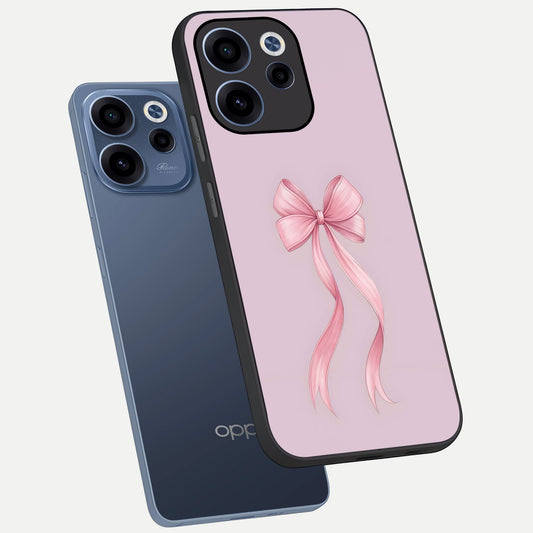 Soft Blush Bow phone case For Oppo Reno 15c showing premium glass back cover with detailed artwork