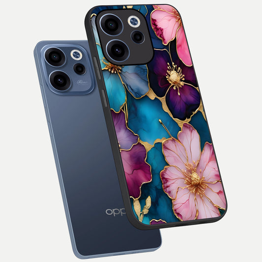 Sparkle Floral phone case For Oppo Reno 15c showing premium glass back cover with detailed artwork