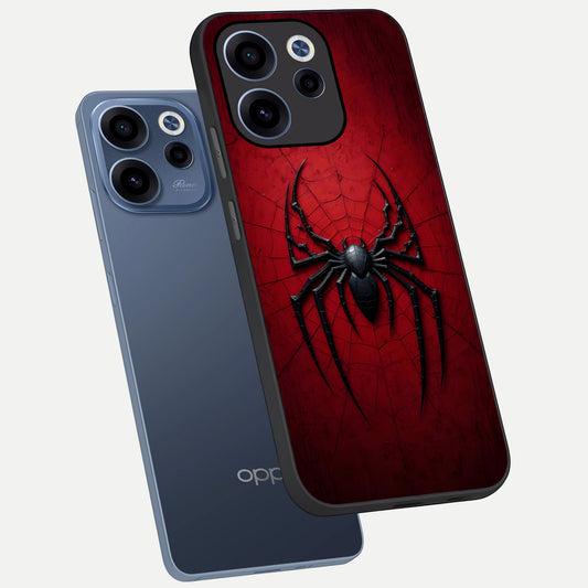 Superhero Web Emblem phone case For Oppo Reno 15c showing premium glass back cover with detailed artwork