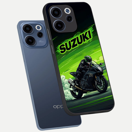Suzuki Speed Beast phone case For Oppo Reno 15c showing premium glass back cover with detailed artwork