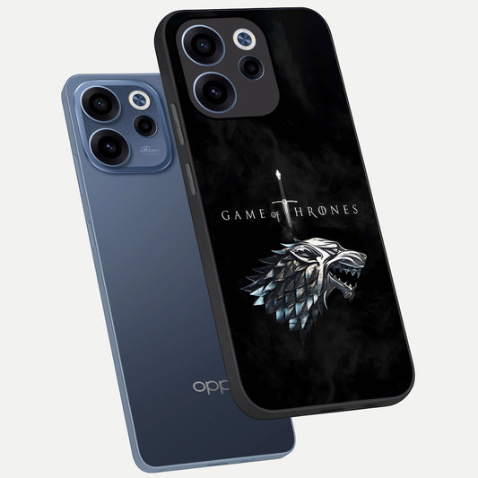 Throne Wolf Legacy phone case For Oppo Reno 15c showing premium glass back cover with detailed artwork