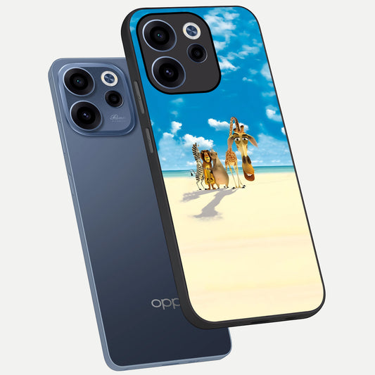 Tropical Fun Squad phone case For Oppo Reno 15c showing premium glass back cover with detailed artwork