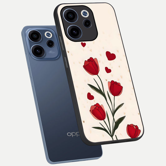 Tulip With Heart phone case For Oppo Reno 15c showing premium glass back cover with detailed artwork