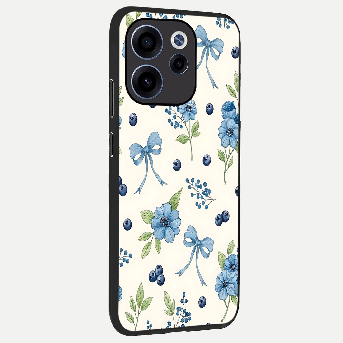 Blue Flower And Bow back cover For Oppo Reno 15c slim fit glass case with vibrant aesthetic design