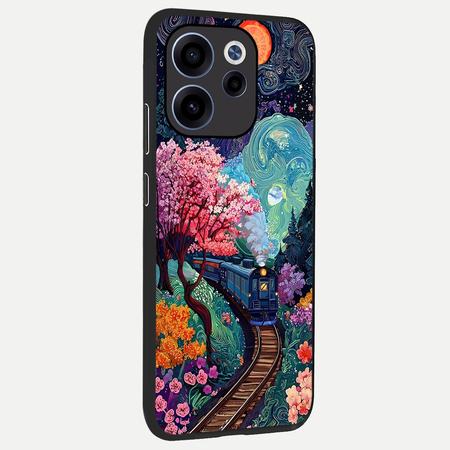 Celestial Train Journey back cover For Oppo Reno 15c slim fit glass case with vibrant aesthetic design