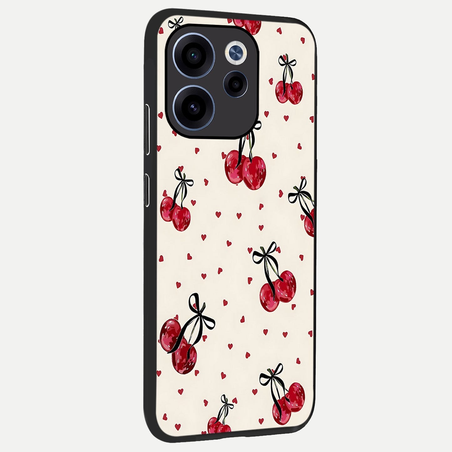 Cherry Heart Bow back cover For Oppo Reno 15c slim fit glass case with vibrant aesthetic design