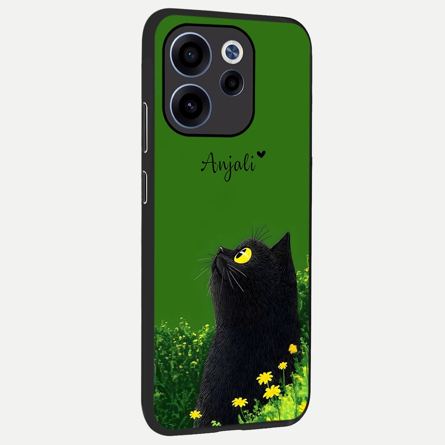 Emerald Cat Custom Name back cover For Oppo Reno 15c slim fit glass case with vibrant aesthetic design