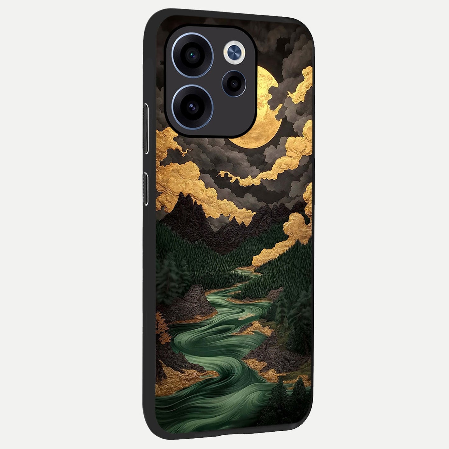 Golden River Moon back cover For Oppo Reno 15c slim fit glass case with vibrant aesthetic design