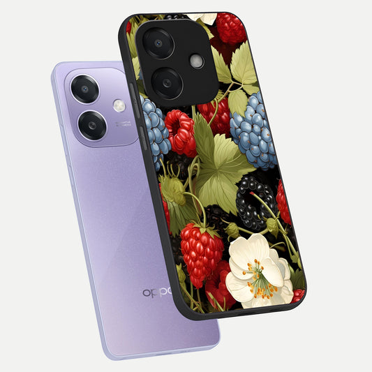Berry Bloom Charm phone case For Oppo A3x 5G showing premium glass back cover with detailed artwork