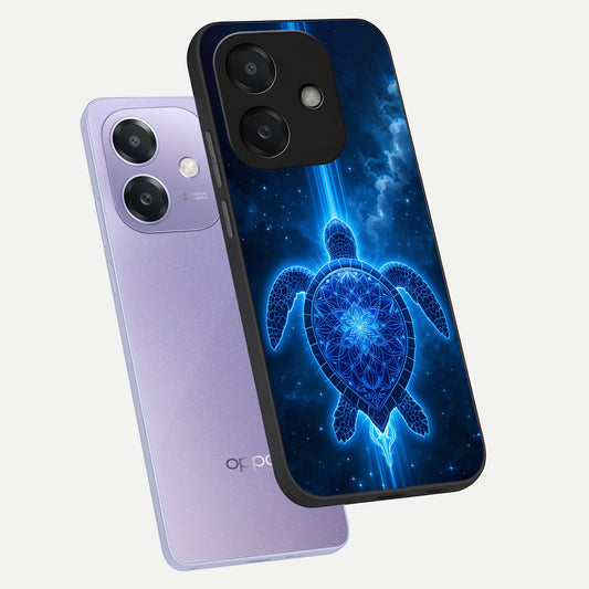 Blue Galaxy Turtle phone case For Oppo A3x 5G showing premium glass back cover with detailed artwork