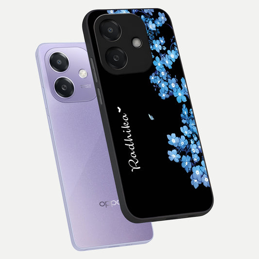 Blue Petal Dream Custom Name phone case For Oppo A3x 5G showing premium glass back cover with detailed artwork