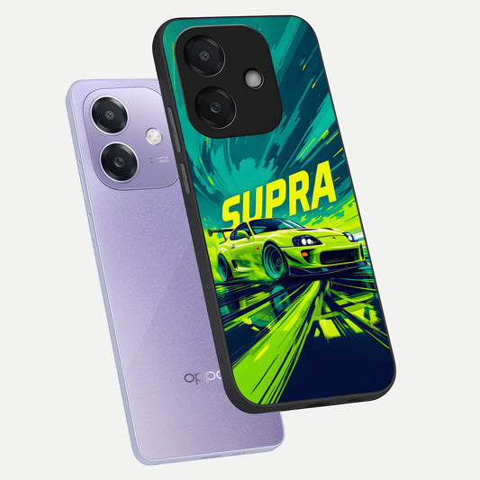 Electric Supra Thunder phone case For Oppo A3x 5G showing premium glass back cover with detailed artwork