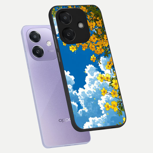Golden Petal Sky phone case For Oppo A3x 5G showing premium glass back cover with detailed artwork