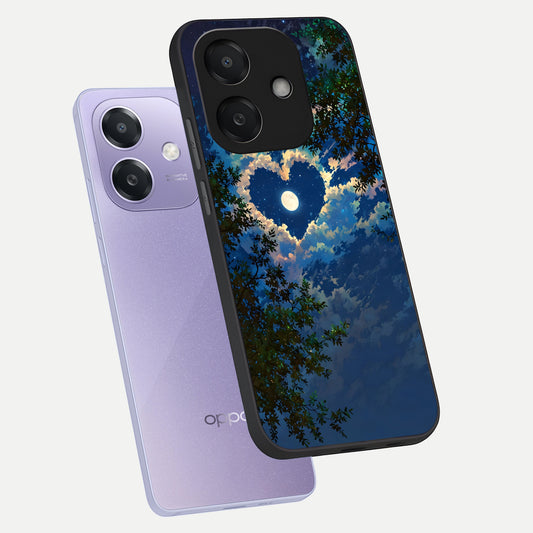 Heart With Moon Sky phone case For Oppo A3x 5G showing premium glass back cover with detailed artwork