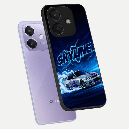 Neon Drift Beast phone case For Oppo A3x 5G showing premium glass back cover with detailed artwork