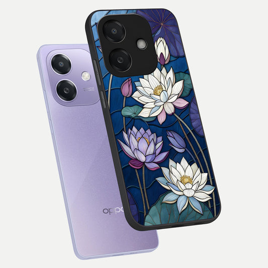 Purple Lotus Stained phone case For Oppo A3x 5G showing premium glass back cover with detailed artwork