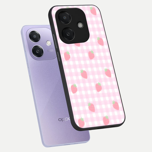 Strawberry Picnic Love phone case For Oppo A3x 5G showing premium glass back cover with detailed artwork
