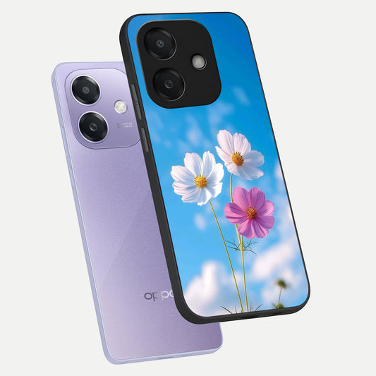 Tripple Flowers With Sky phone case For Oppo A3x 5G showing premium glass back cover with detailed artwork