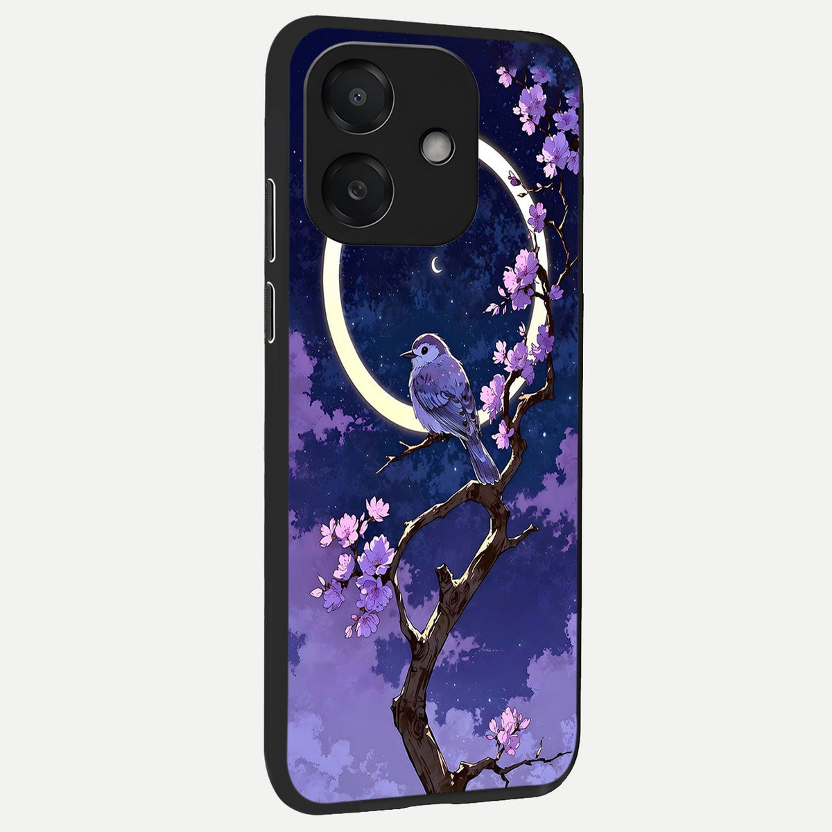 Celestial Bird Blossom back cover For Oppo A3x 5G slim fit glass case with vibrant aesthetic design