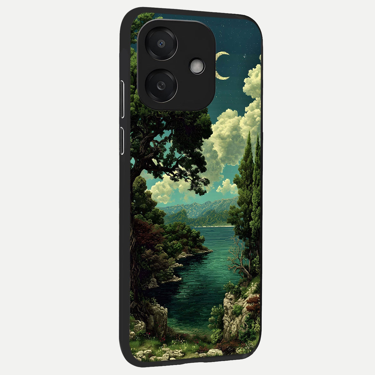 Celestial Lake Peace back cover For Oppo A3x 5G slim fit glass case with vibrant aesthetic design