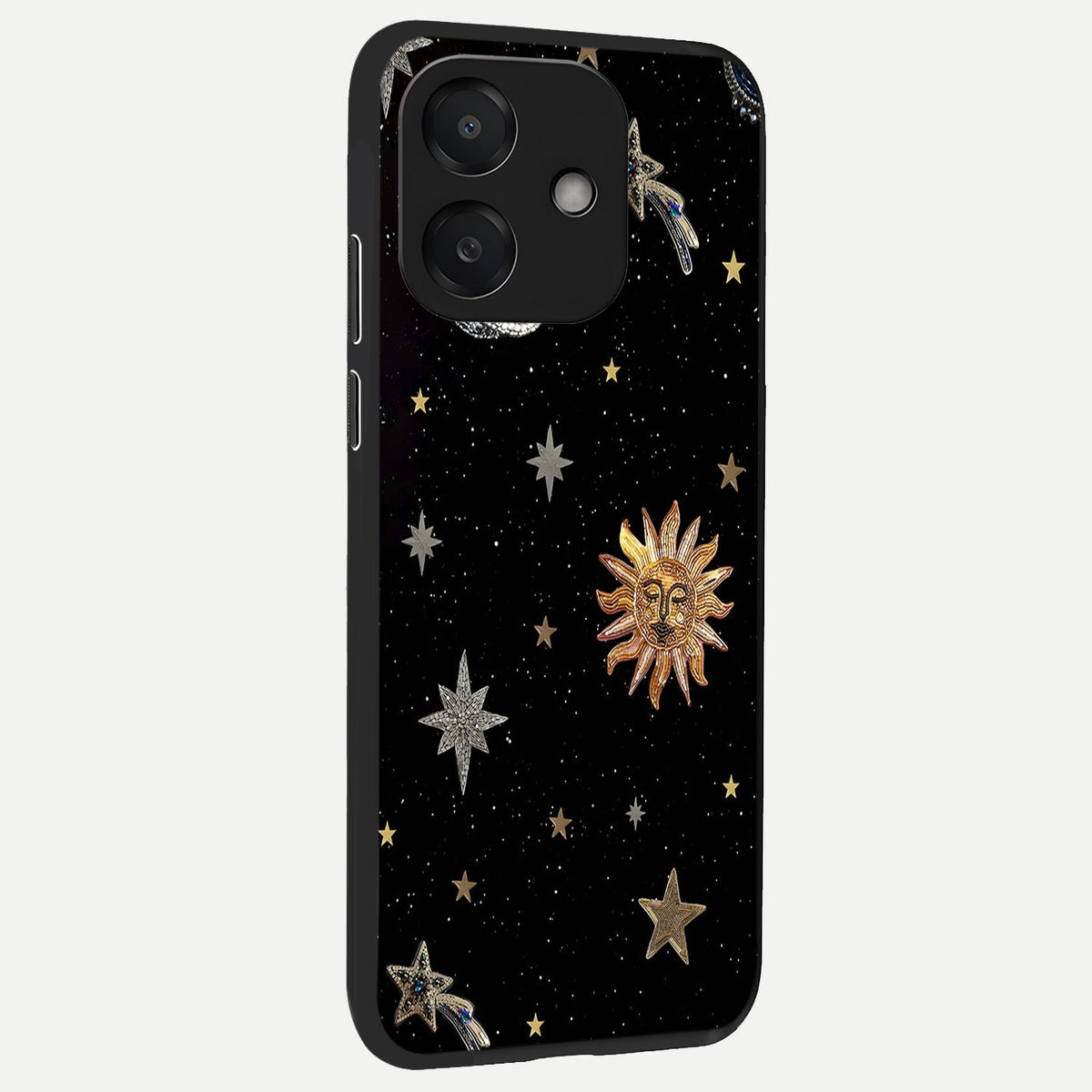 Celestial Moon With Stars back cover For Oppo A3x 5G slim fit glass case with vibrant aesthetic design