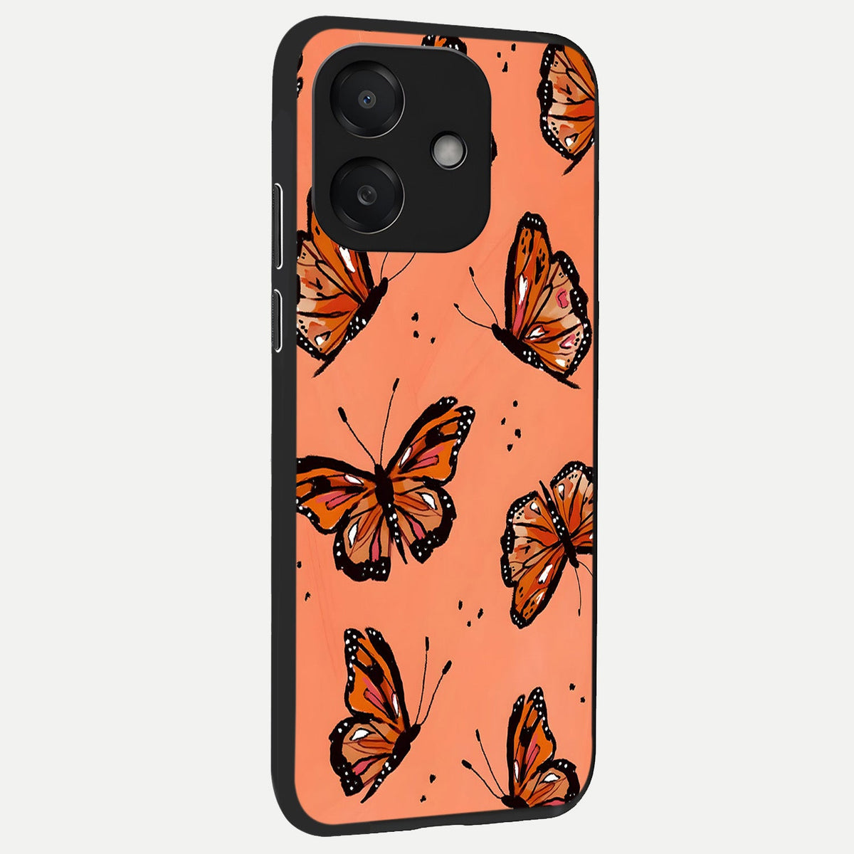 Coral Wing Butterfly back cover For Oppo A3x 5G slim fit glass case with vibrant aesthetic design