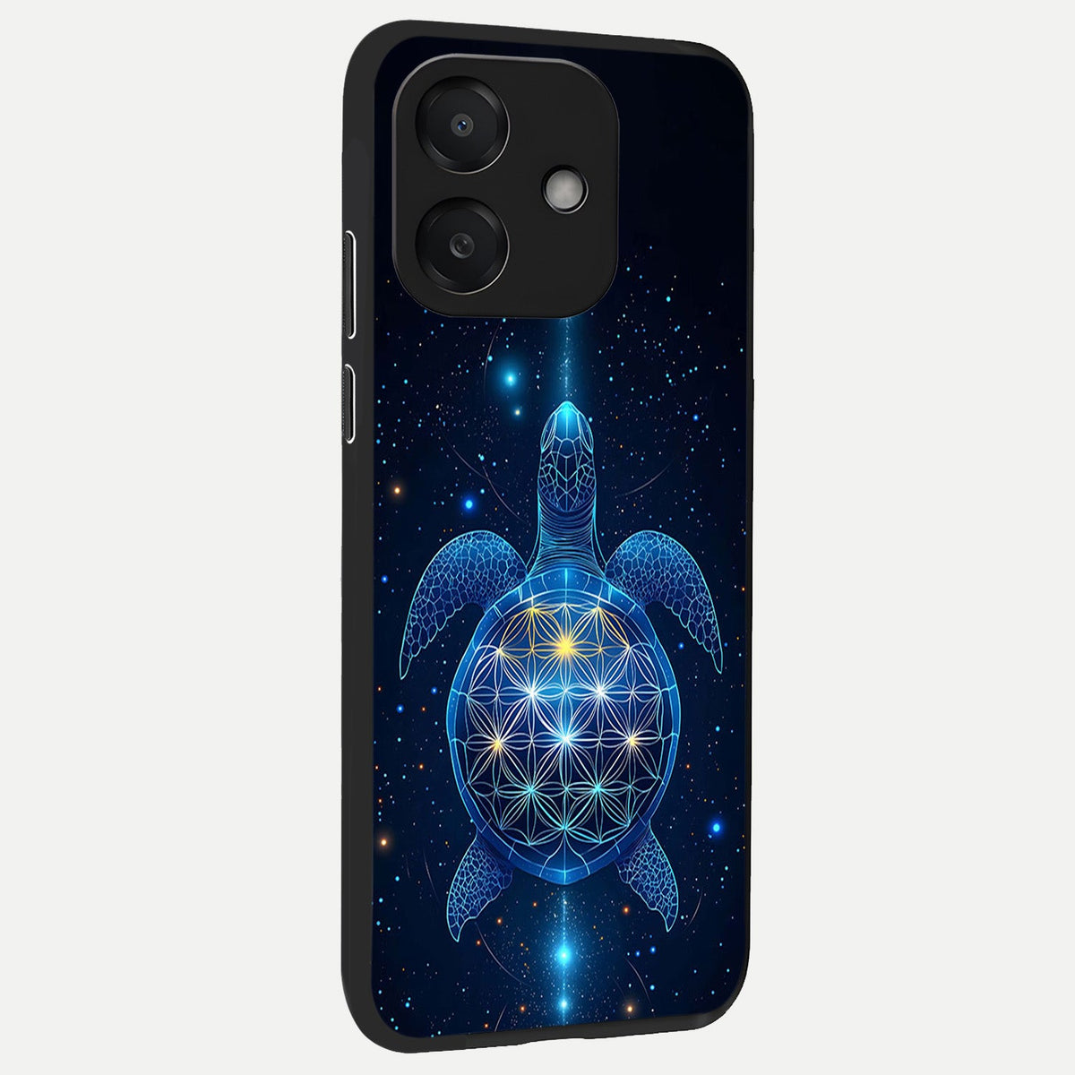 Crimson Blue Turtle back cover For Oppo A3x 5G slim fit glass case with vibrant aesthetic design
