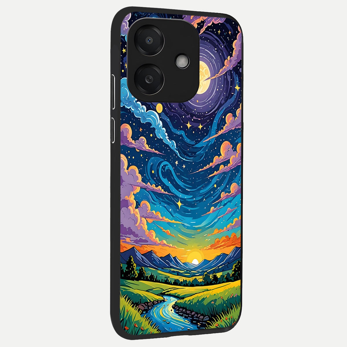 Dreamy Night Landscape back cover For Oppo A3x 5G slim fit glass case with vibrant aesthetic design