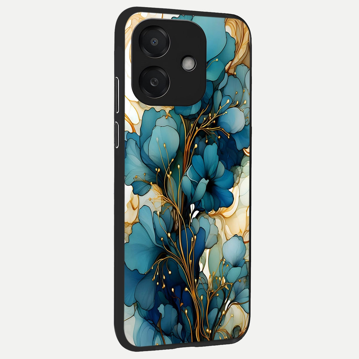 Golden Bloom Symphony back cover For Oppo A3x 5G slim fit glass case with vibrant aesthetic design