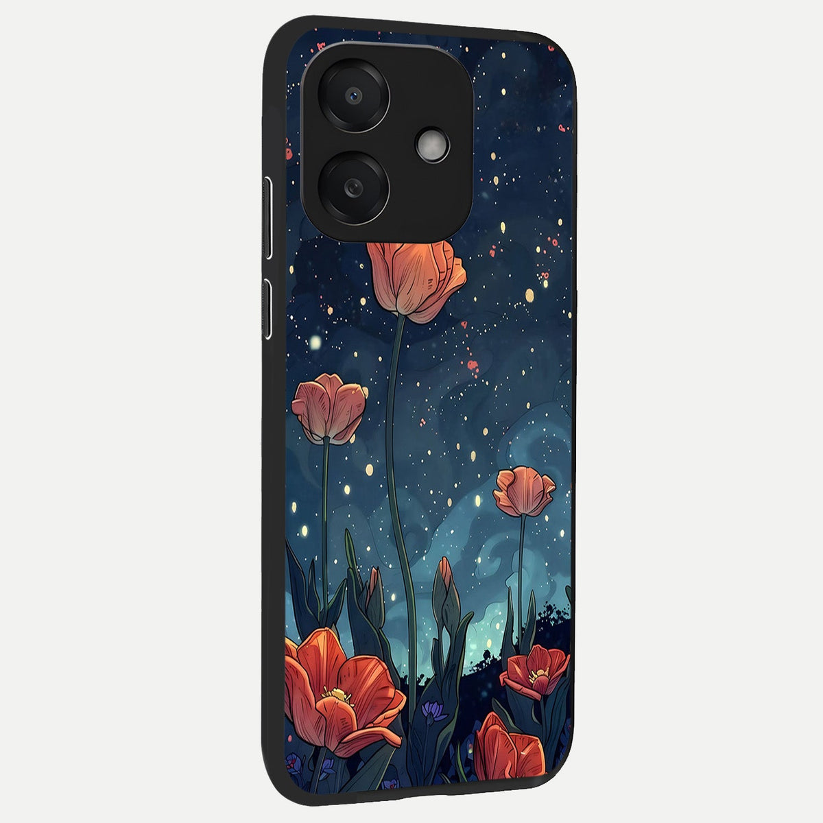 Midnight Tulip Glow back cover For Oppo A3x 5G slim fit glass case with vibrant aesthetic design