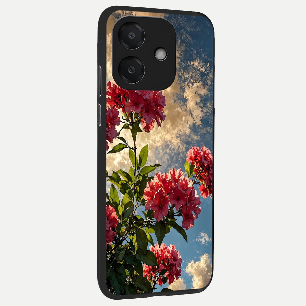 Red Bloom Skies back cover For Oppo A3x 5G slim fit glass case with vibrant aesthetic design
