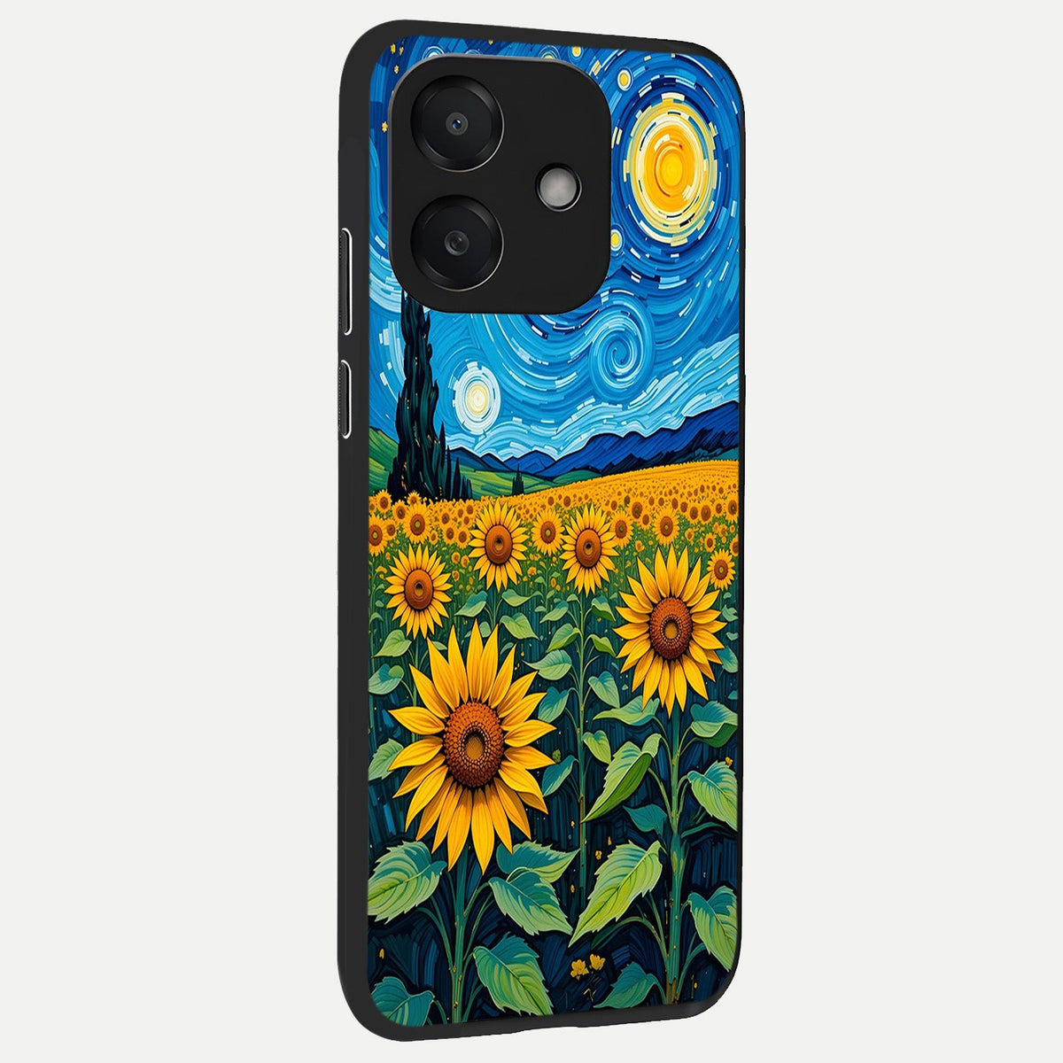 Starry Sunflower Dreams back cover For Oppo A3x 5G slim fit glass case with vibrant aesthetic design