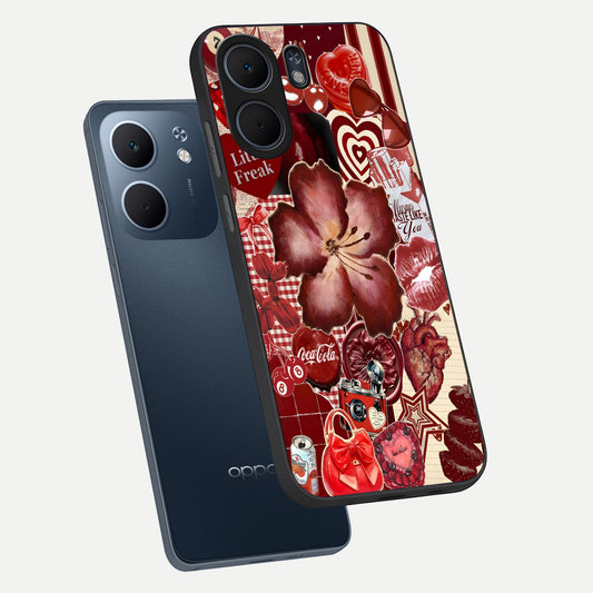 Aesthetic Little Freak phone case For Oppo A5x 5G showing premium glass back cover with detailed artwork