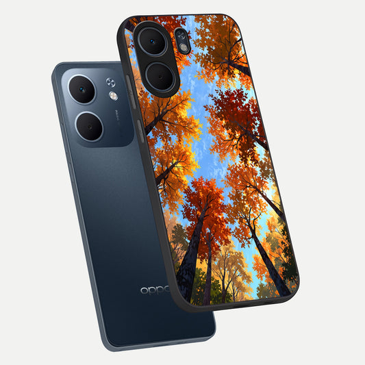 Autumn Sky Rise phone case For Oppo A5x 5G showing premium glass back cover with detailed artwork