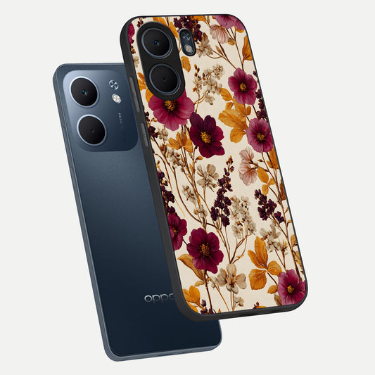 Autumn Wine Bloom phone case For Oppo A5x 5G showing premium glass back cover with detailed artwork
