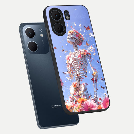 Bloom Beyond Bones phone case For Oppo A5x 5G showing premium glass back cover with detailed artwork