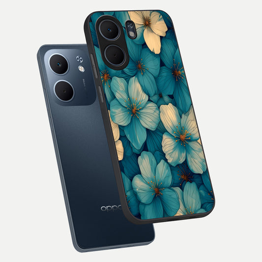 Blue Shade Floral phone case For Oppo A5x 5G showing premium glass back cover with detailed artwork