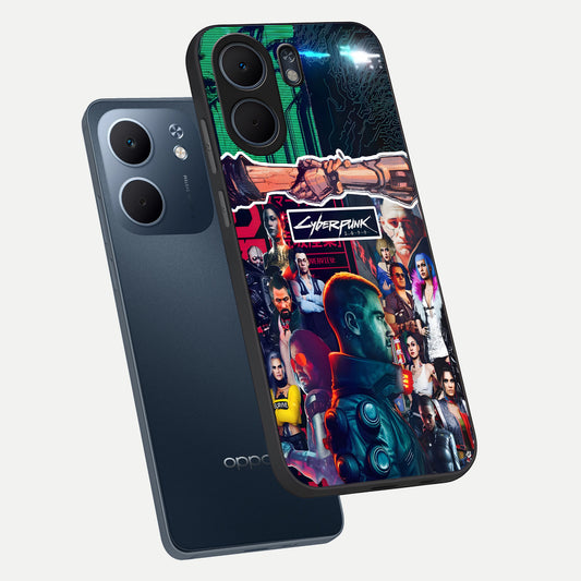 CYBERPUNK Legacy phone case For Oppo A5x 5G showing premium glass back cover with detailed artwork