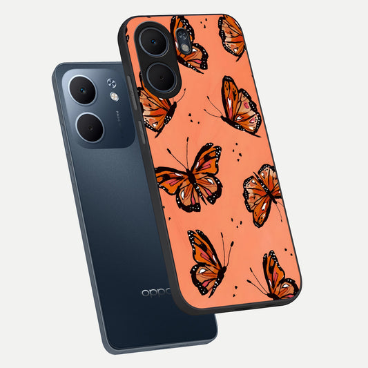 Coral Wing Butterfly phone case For Oppo A5x 5G showing premium glass back cover with detailed artwork