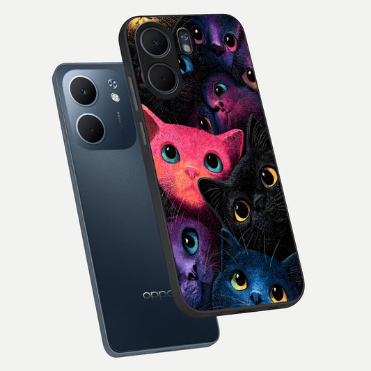 Cosmic Cats Dreams phone case For Oppo A5x 5G showing premium glass back cover with detailed artwork