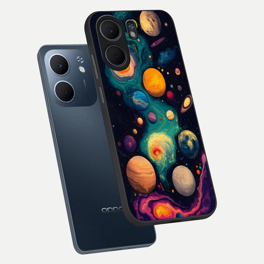Cosmic Planet Journey phone case For Oppo A5x 5G showing premium glass back cover with detailed artwork