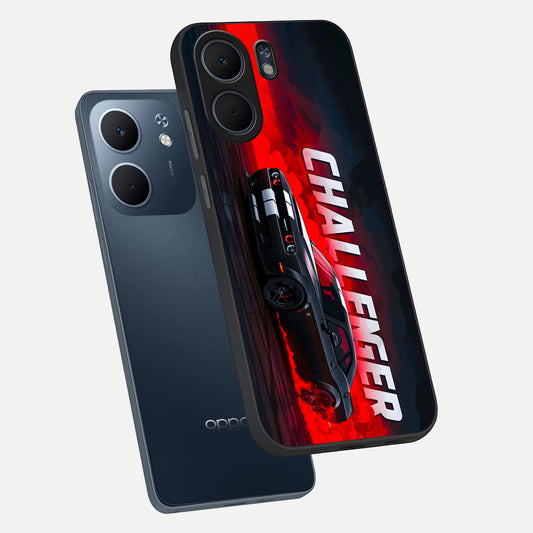 Crimson Challenger Fury phone case For Oppo A5x 5G showing premium glass back cover with detailed artwork