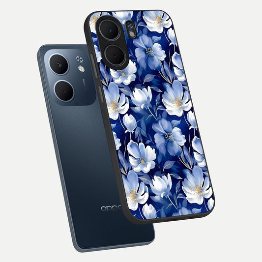 Cute Floral Patterns phone case For Oppo A5x 5G showing premium glass back cover with detailed artwork