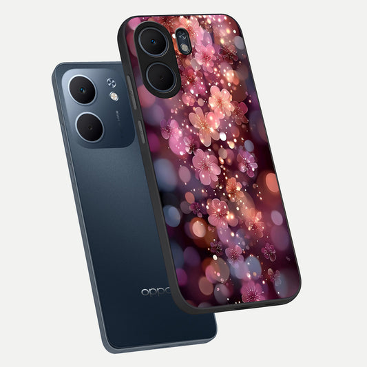 Glowing Petal Bliss phone case For Oppo A5x 5G showing premium glass back cover with detailed artwork