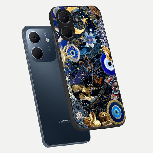 Golden Moon Magic phone case For Oppo A5x 5G showing premium glass back cover with detailed artwork