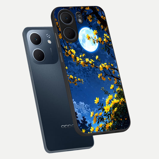 Golden Night Glow phone case For Oppo A5x 5G showing premium glass back cover with detailed artwork