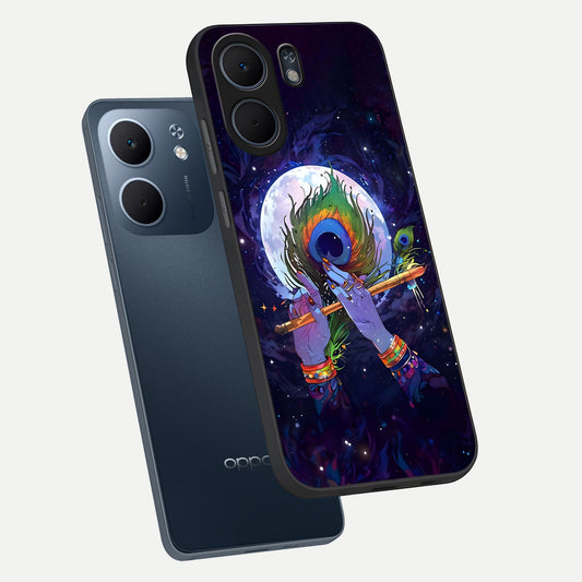 Krishna Hands Art phone case For Oppo A5x 5G showing premium glass back cover with detailed artwork