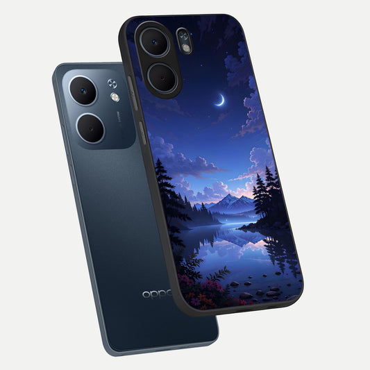 Midnight Lake Peace phone case For Oppo A5x 5G showing premium glass back cover with detailed artwork